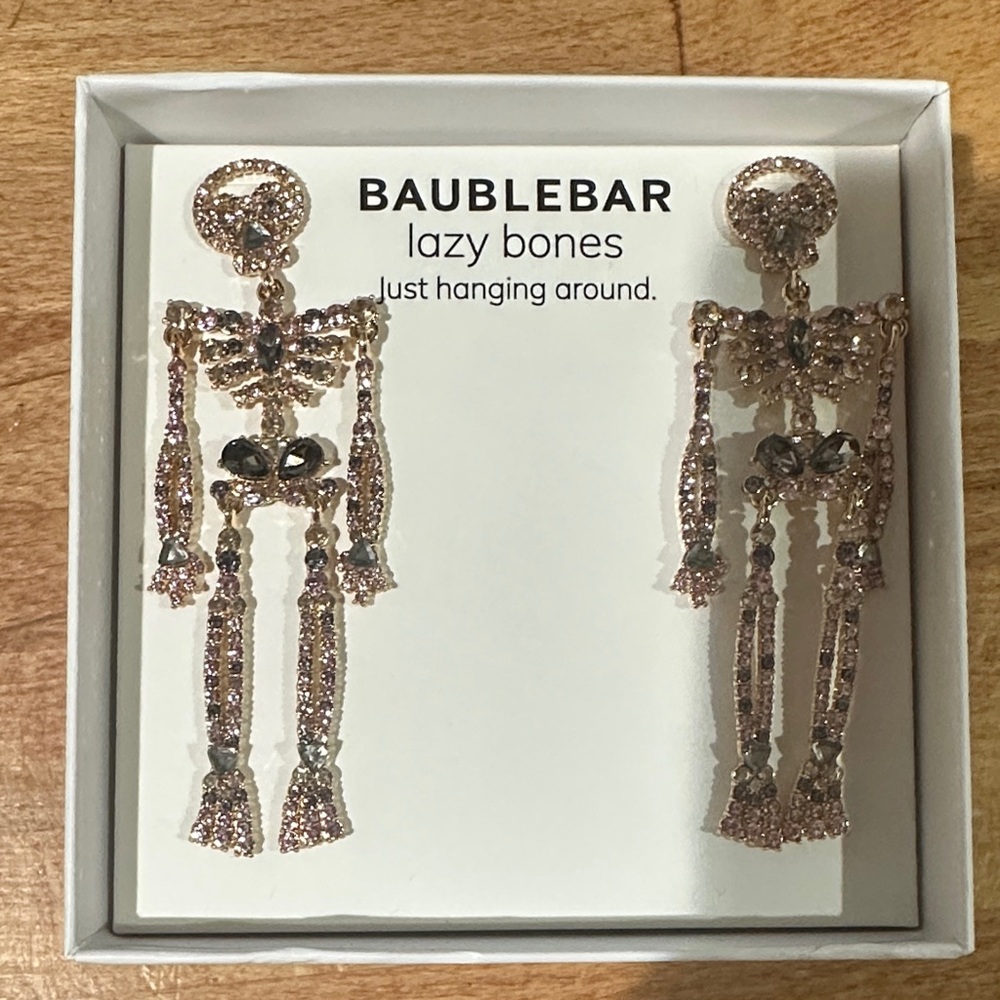BaubleBar Skeleton Earrings - Rose Pink and Silver Sparkle